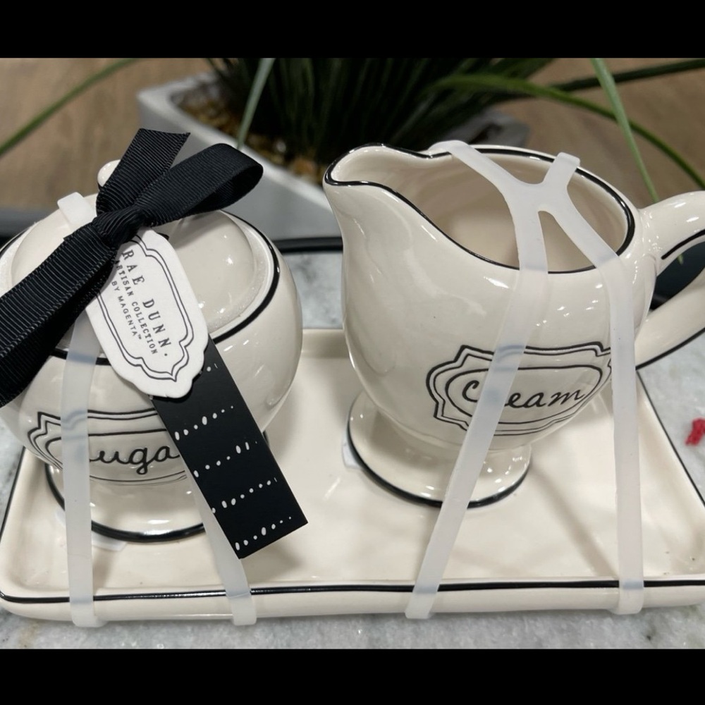 Rae Dunn Black and Cream Sugar & Creamer on matching Tray, NWT